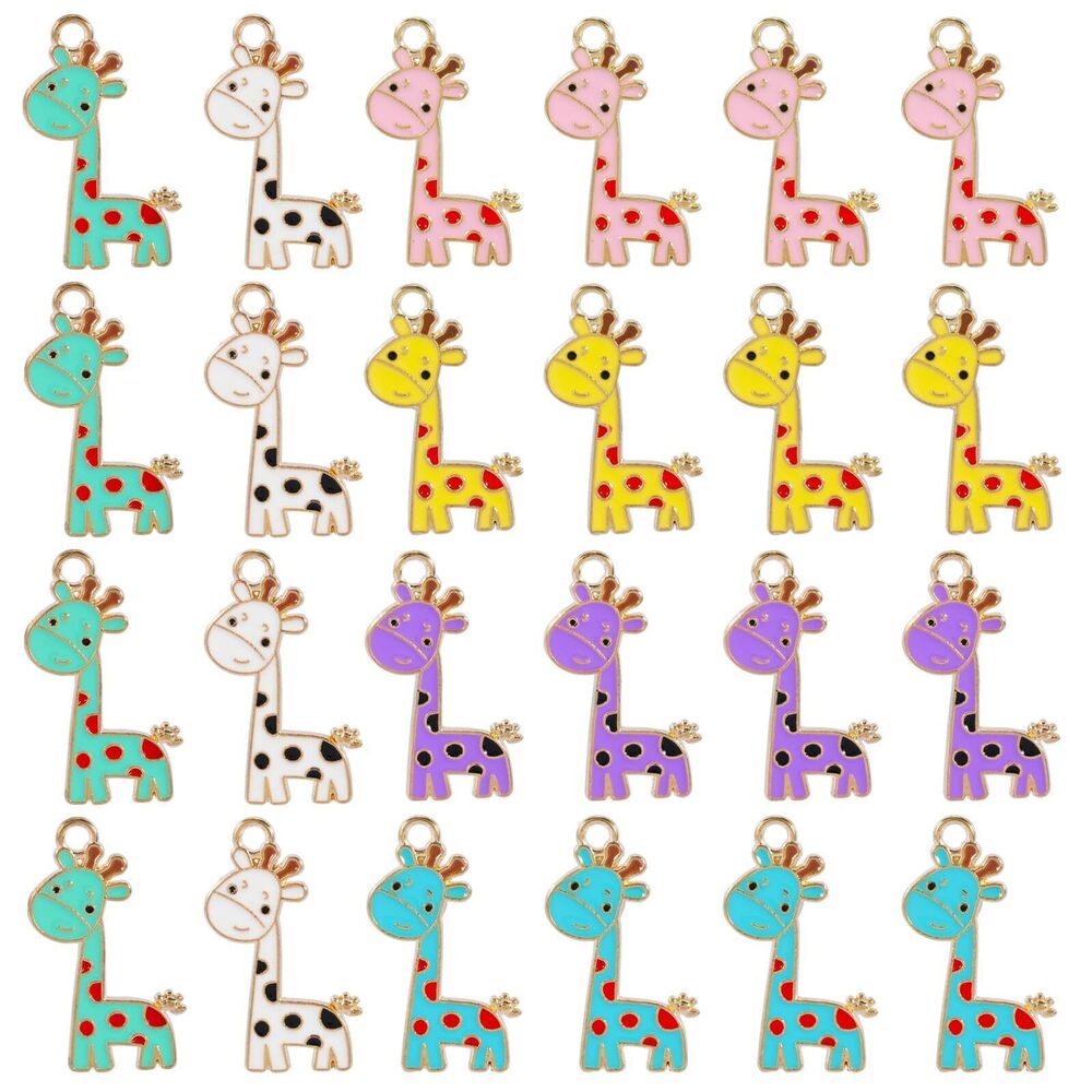 8933 60Pcs 6 Styles Giraffe Charms for Jewelry Making Alloy Enamel Pendants
